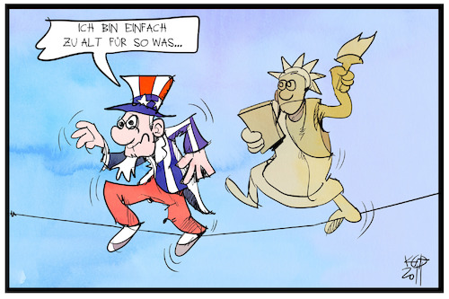 Cartoon: Hängepartie in den USA (medium) by Kostas Koufogiorgos tagged karikatur,koufogiorgos,illustration,cartoon,usa,wahl,hängepartie,uncle,sam,miss,liberty,trump,biden,seiltanz,balance,karikatur,koufogiorgos,illustration,cartoon,usa,wahl,hängepartie,uncle,sam,miss,liberty,trump,biden,seiltanz,balance