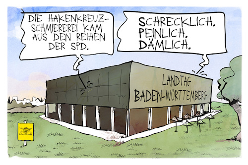 Cartoon: Hakenkreuz-Skandal im Landtag (medium) by Kostas Koufogiorgos tagged karikatur,koufogiorgos,hakenkreuz,landtag,baden,württemberg,stuttgart,demokratie,rechtsextremismus,karikatur,koufogiorgos,hakenkreuz,landtag,baden,württemberg,stuttgart,demokratie,rechtsextremismus