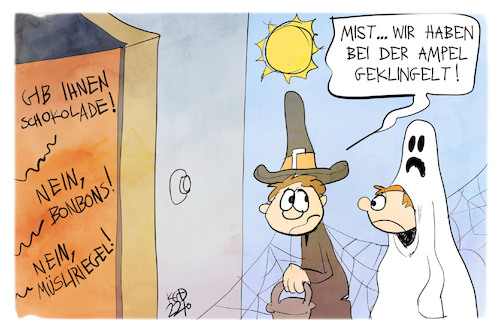 Cartoon: Halloween mit der Ampel (medium) by Kostas Koufogiorgos tagged karikatur,koufogiorgos,ampel,halloween,kinder,spuk,gruseln,regierung,karikatur,koufogiorgos,ampel,halloween,kinder,spuk,gruseln,regierung