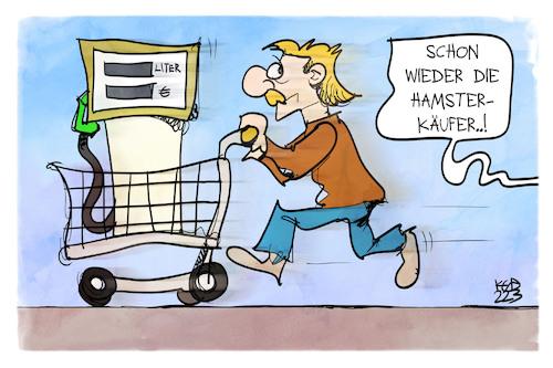 Cartoon: Hamsterkäufe (medium) by Kostas Koufogiorgos tagged karikatur,koufogiorgos,tankstelle,spritpreise,hamsterkäufer,verbraucher,supermarkt,energie,karikatur,koufogiorgos,tankstelle,spritpreise,hamsterkäufer,verbraucher,supermarkt,energie