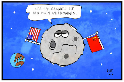 Cartoon: Handelskrieg auf dem Mond (medium) by Kostas Koufogiorgos tagged karikatur,koufogiorgos,illustration,cartoon,handelskrieg,mond,usa,china,mondlandung,fahne,flagge,change,sonde,raumfahrt,karikatur,koufogiorgos,illustration,cartoon,handelskrieg,mond,usa,china,mondlandung,fahne,flagge,change,sonde,raumfahrt