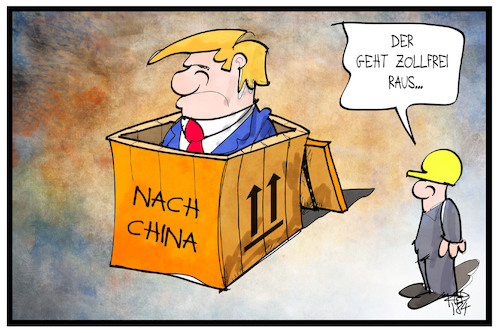 Cartoon: Handelsstreit (medium) by Kostas Koufogiorgos tagged karikatur,koufogiorgos,illustration,cartoon,china,usa,trump,zoll,strafzoll,zollfrei,versand,paket,wirtschaft,transport,rxport,importhandelskrieg,handelsstreit,karikatur,koufogiorgos,illustration,cartoon,china,usa,trump,zoll,strafzoll,zollfrei,versand,paket,wirtschaft,transport,rxport,importhandelskrieg,handelsstreit