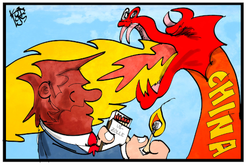 Cartoon: Handelsstreit (medium) by Kostas Koufogiorgos tagged karikatur,koufogiorgos,illustration,cartoon,handelsstreit,handelskrieg,konflikt,china,usa,trump,drache,feuer,anfeuern,entzünden,flamme,karikatur,koufogiorgos,illustration,cartoon,handelsstreit,handelskrieg,konflikt,china,usa,trump,drache,feuer,anfeuern,entzünden,flamme