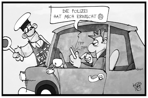 Cartoon: Handy am Steuer (medium) by Kostas Koufogiorgos tagged karikatur,koufogiorgos,illustration,cartoon,handy,steuer,polizei,aktionstag,erwischt,auto,autofahrer,verkehr,verkehrssünder,kontrolle,smartphone,emoji,messenger,karikatur,koufogiorgos,illustration,cartoon,handy,steuer,polizei,aktionstag,erwischt,auto,autofahrer,verkehr,verkehrssünder,kontrolle,smartphone,emoji,messenger