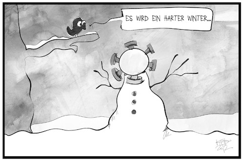 Cartoon: Harter Winter (medium) by Kostas Koufogiorgos tagged karikatur,koufogiorgos,illustration,cartoon,winter,schneemann,corona,pandemie,kälte,virus,karikatur,koufogiorgos,illustration,cartoon,winter,schneemann,corona,pandemie,kälte,virus