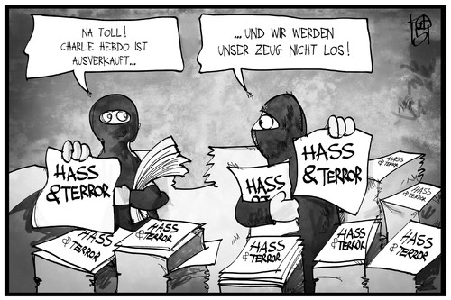 Cartoon: Hass und Terror (medium) by Kostas Koufogiorgos tagged karikatur,koufogiorgos,illustration,cartoon,charlie,hebdo,terror,hass,terrorist,terroristen,zeitung,satire,karikatur,koufogiorgos,illustration,cartoon,charlie,hebdo,terror,hass,terrorist,terroristen,zeitung,satire