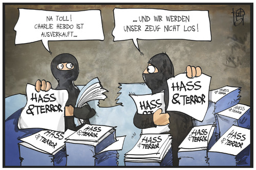 Cartoon: Hass und Terror (medium) by Kostas Koufogiorgos tagged karikatur,koufogiorgos,illustration,cartoon,charlie,hebdo,terror,hass,terrorist,terroristen,zeitung,satire,karikatur,koufogiorgos,illustration,cartoon,charlie,hebdo,terror,hass,terrorist,terroristen,zeitung,satire