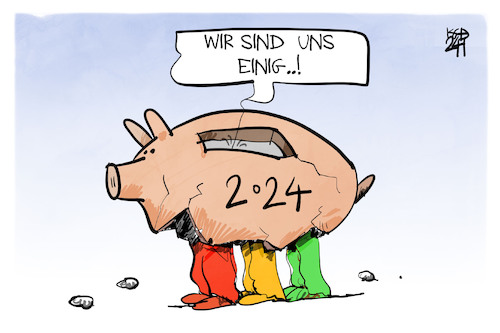 Cartoon: Haushalt (medium) by Kostas Koufogiorgos tagged karikatur,koufogiorgos,haushalt,einigung,sparschwein,ampel,karikatur,koufogiorgos,haushalt,einigung,sparschwein,ampel