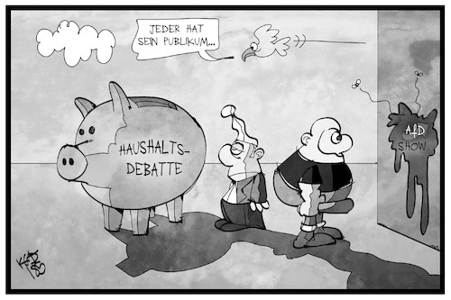 Cartoon: Haushaltsdebatte (medium) by Kostas Koufogiorgos tagged haushaltsdebatte,im,bundestag,haushaltsdebatte,im,bundestag
