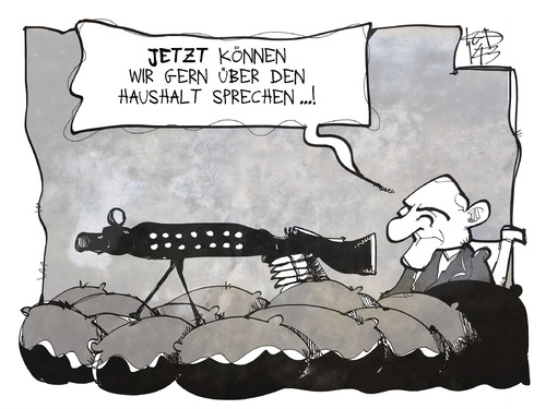 Cartoon: Haushaltsentwurf (medium) by Kostas Koufogiorgos tagged karikatur,koufogiorgos,illustration,cartoon,schaeuble,haushalt,haushaltsentwurf,verteidigung,geld,verschuldung,finanzminister,wirtschaft,politik,karikatur,koufogiorgos,illustration,cartoon,schaeuble,haushalt,haushaltsentwurf,verteidigung,geld,verschuldung,finanzminister,wirtschaft,politik