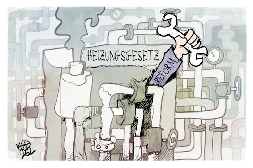 Cartoon: Heizungsgesetz (medium) by Kostas Koufogiorgos tagged karikatur,koufogiorgos,heizungsgesetz,reform,rohre,chaos,karikatur,koufogiorgos,heizungsgesetz,reform,rohre,chaos