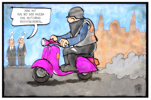 Cartoon: Hells Angels (medium) by Kostas Koufogiorgos tagged karikatur,koufogiorgos,illustration,cartoon,hells,angels,rocker,bande,gruppe,moped,mofa,motorroller,razzia,motorrad,kriminalität,karikatur,koufogiorgos,illustration,cartoon,hells,angels,rocker,bande,gruppe,moped,mofa,motorroller,razzia,motorrad,kriminalität