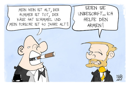 Cartoon: Hilfe für die Armen (medium) by Kostas Koufogiorgos tagged karikatur,koufogiorgos,lindner,reich,arm,geld,luxus,gratismentalität,karikatur,koufogiorgos,lindner,reich,arm,geld,luxus,gratismentalität