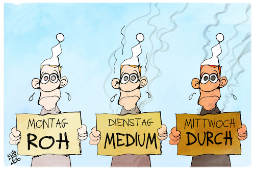 Cartoon: Hitzewelle (medium) by Kostas Koufogiorgos tagged karikatur,koufogiorgos,hitze,temperatur,garstufe,sommer,wetter,michel,karikatur,koufogiorgos,hitze,temperatur,garstufe,sommer,wetter,michel