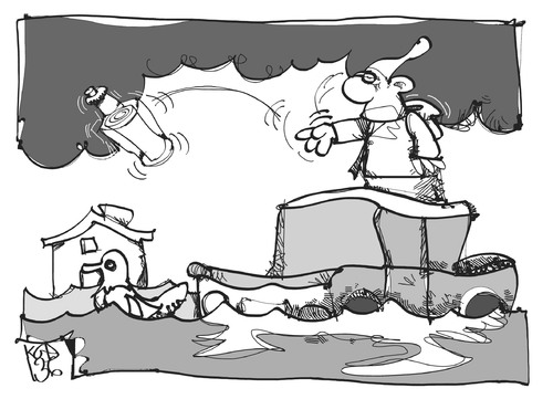 Cartoon: Hochwasser (medium) by Kostas Koufogiorgos tagged hochwasser,unwetter,klima,flaschenpost,michel,überflutung,karikatur,koufogiorgos,hochwasser,unwetter,klima,flaschenpost,michel,überflutung,karikatur,koufogiorgos