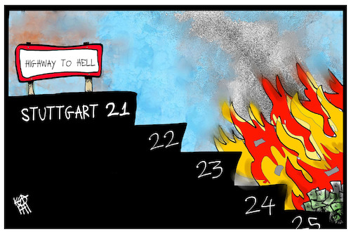 Cartoon: Hölle Stuttgart 21 (medium) by Kostas Koufogiorgos tagged karikatur,koufogiorgos,illustration,cartoon,stuttgart,21,bahn,db,kosten,grossprojekt,treppe,feuer,geld,verbrennen,hoelle,fertigstellung,karikatur,koufogiorgos,illustration,cartoon,stuttgart,21,bahn,db,kosten,grossprojekt,treppe,feuer,geld,verbrennen,hoelle,fertigstellung