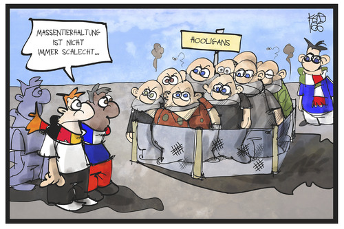 Cartoon: Hooligans (medium) by Kostas Koufogiorgos tagged verhaften,einsperren,polizei,sport,fussball,em,gewalt,hooligans,einpferchen,massentierhaltung,cartoon,illustration,koufogiorgos,karikatur,karikatur,koufogiorgos,illustration,cartoon,massentierhaltung,einpferchen,hooligans,gewalt,em,fussball,sport,polizei,einsperren,verhaften