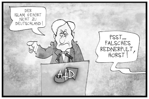 Cartoon: Horst Seehofer (medium) by Kostas Koufogiorgos tagged karikatur,koufogiorgos,illustration,cartoon,seehofer,afd,csu,innenminister,heimatminister,podium,rednerpult,islam,populismus,religion,kontroverse,karikatur,koufogiorgos,illustration,cartoon,seehofer,afd,csu,innenminister,heimatminister,podium,rednerpult,islam,populismus,religion,kontroverse