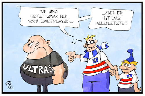 Cartoon: HSV-Fans (medium) by Kostas Koufogiorgos tagged karikatur,koufogiorgos,illustration,cartoon,hsv,hamburger,sportverein,fan,ultra,hooligan,gewalt,abstieg,saisonfinale,sport,fussball,randale,karikatur,koufogiorgos,illustration,cartoon,hsv,hamburger,sportverein,fan,ultra,hooligan,gewalt,abstieg,saisonfinale,sport,fussball,randale