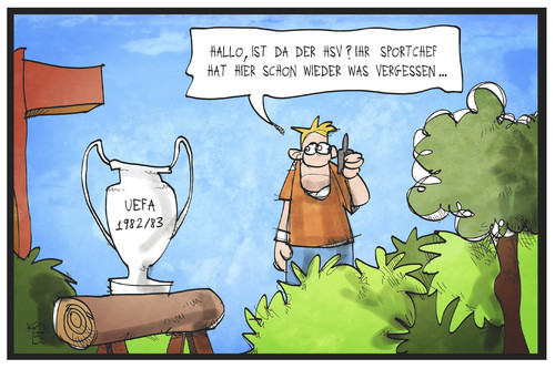 Cartoon: HSV (medium) by Kostas Koufogiorgos tagged karikatur,koufogiorgos,illustration,cartoon,hsv,hamburg,sport,verein,fussball,pokal,uefa,verlust,verloren,karikatur,koufogiorgos,illustration,cartoon,hsv,hamburg,sport,verein,fussball,pokal,uefa,verlust,verloren