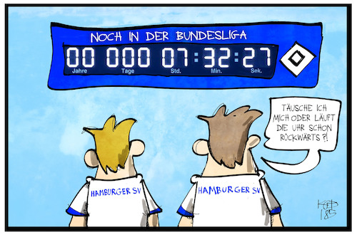 Cartoon: HSV (medium) by Kostas Koufogiorgos tagged karikatur,koufogiorgos,cartoon,illustration,hsv,hamburg,sportverein,fussball,verein,uhr,bundesliga,klassenerhalt,sport,fan,stadion,karikatur,koufogiorgos,cartoon,illustration,hsv,hamburg,sportverein,fussball,verein,uhr,bundesliga,klassenerhalt,sport,fan,stadion