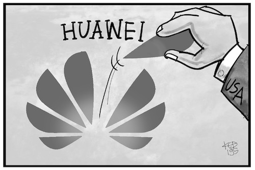 Cartoon: Huawei (medium) by Kostas Koufogiorgos tagged karikatur,koufogiorgos,illustration,cartoon,huawei,handy,smartphone,trump,usa,technik,karikatur,koufogiorgos,illustration,cartoon,huawei,handy,smartphone,trump,usa,technik