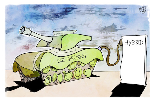 Cartoon: Hybride Grüne (medium) by Kostas Koufogiorgos tagged karikatur,koufogiorgos,panzer,waffen,die,gruenen,hybrid,karikatur,koufogiorgos,panzer,waffen,die,gruenen,hybrid