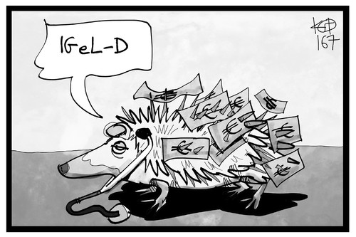 Cartoon: IGeL-D (medium) by Kostas Koufogiorgos tagged karikatur,koufogiorgos,illustration,cartoon,igel,gesundheitsleistung,arzt,geld,bereicherung,gesundheit,patient,gebühr,gesundheitswesen,karikatur,koufogiorgos,illustration,cartoon,igel,gesundheitsleistung,arzt,geld,bereicherung,gesundheit,patient,gebühr,gesundheitswesen