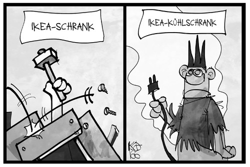 Cartoon: IKEA (medium) by Kostas Koufogiorgos tagged karikatur,koufogiorgos,illustration,cartoon,ikea,stromschlag,schrank,kühlschrank,möbel,bausatz,frostfri,panne,rückruf,karikatur,koufogiorgos,illustration,cartoon,ikea,stromschlag,schrank,kühlschrank,möbel,bausatz,frostfri,panne,rückruf