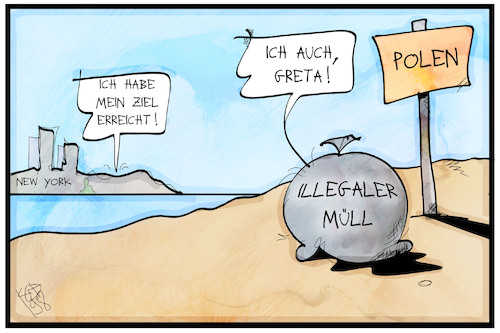 Cartoon: Illegaler Müll (medium) by Kostas Koufogiorgos tagged karikatur,koufogiorgos,illustration,cartoon,greta,thunberg,new,york,polen,deutschland,muell,umwelt,aktivist,fridays,for,future,entsorgung,abfall,karikatur,koufogiorgos,illustration,cartoon,greta,thunberg,new,york,polen,deutschland,muell,umwelt,aktivist,fridays,for,future,entsorgung,abfall