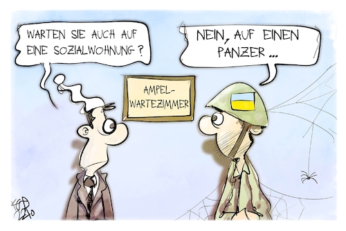 Cartoon: Im Ampel-Wartezimmer (medium) by Kostas Koufogiorgos tagged karikatur,koufogiorgos,ampel,wartezimmer,krieg,ukraine,soldat,panzer,sozialer,wohnungsbau,sozialwohnung,karikatur,koufogiorgos,ampel,wartezimmer,krieg,ukraine,soldat,panzer,sozialer,wohnungsbau,sozialwohnung