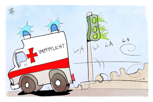 Cartoon: Impflicht (medium) by Kostas Koufogiorgos tagged karikatur,koufogiorgos,illustration,cartoon,impfpflicht,rettungswagen,ampel,grün,fahrt,pandemie,karikatur,koufogiorgos,illustration,cartoon,impfpflicht,rettungswagen,ampel,grün,fahrt,pandemie