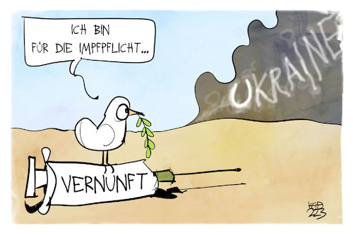 Cartoon: Impfpflicht-Debatte (medium) by Kostas Koufogiorgos tagged karikatur,koufogiorgos,ukraine,krieg,vernunft,impfpflicht,impfen,friedenstaube,karikatur,koufogiorgos,ukraine,krieg,vernunft,impfpflicht,impfen,friedenstaube