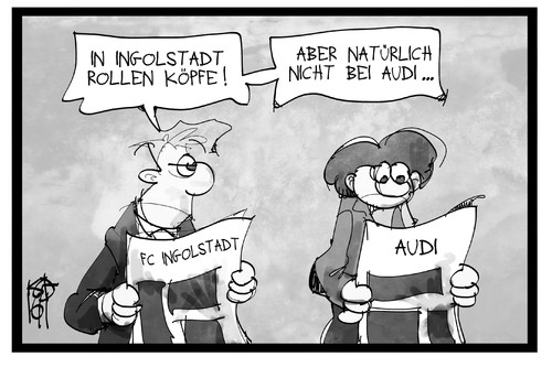 Cartoon: Ingolstadt (medium) by Kostas Koufogiorgos tagged karikatur,koufogiorgos,illustration,cartoon,fussball,audi,ingolstadt,entlassung,wirtschaft,sport,karikatur,koufogiorgos,illustration,cartoon,fussball,audi,ingolstadt,entlassung,wirtschaft,sport