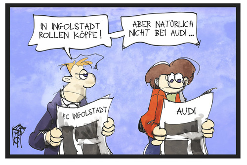 Cartoon: Ingolstadt (medium) by Kostas Koufogiorgos tagged karikatur,koufogiorgos,illustration,cartoon,fussball,audi,ingolstadt,entlassung,wirtschaft,sport,karikatur,koufogiorgos,illustration,cartoon,fussball,audi,ingolstadt,entlassung,wirtschaft,sport