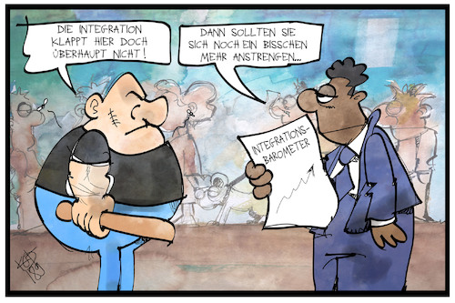 Cartoon: Integrationsbarometer (medium) by Kostas Koufogiorgos tagged karikatur,cartoon,koufogiorgos,illustration,integration,barometer,neonazi,rassismus,studie,ausländer,zuwanderer,bildung,gesellschaft,karikatur,cartoon,koufogiorgos,illustration,integration,barometer,neonazi,rassismus,studie,ausländer,zuwanderer,bildung,gesellschaft