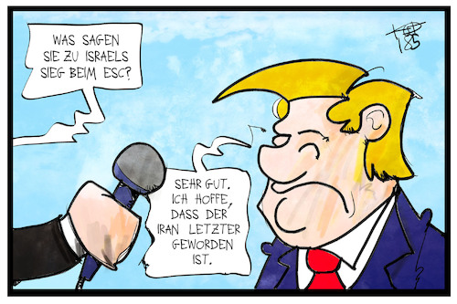 Cartoon: Israel und Iran (medium) by Kostas Koufogiorgos tagged karikatur,koufogiorgos,illustration,cartoon,iran,israel,esc,eurovision,song,contest,trump,interview,medien,reporter,journalist,bildung,europa,musik,wettbewerb,karikatur,koufogiorgos,illustration,cartoon,iran,israel,esc,eurovision,song,contest,trump,interview,medien,reporter,journalist,bildung,europa,musik,wettbewerb