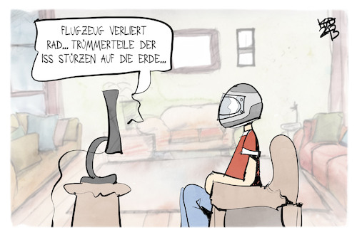 Cartoon: ISS-Trümmer (medium) by Kostas Koufogiorgos tagged karikatur,koufogiorgos,iss,trümmer,helm,gefahr,weltall,karikatur,koufogiorgos,iss,trümmer,helm,gefahr,weltall