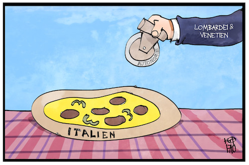 Cartoon: Italien (medium) by Kostas Koufogiorgos tagged karikatur,koufogiorgos,illustration,cartoon,italien,pizza,separatismus,unabhängigkeit,teilen,teilung,nationalgericht,europa,lombardei,venetien,karikatur,koufogiorgos,illustration,cartoon,italien,pizza,separatismus,unabhängigkeit,teilen,teilung,nationalgericht,europa,lombardei,venetien