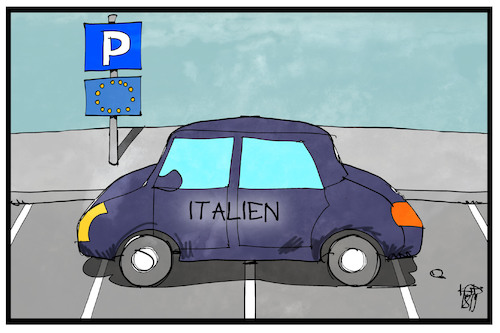 Cartoon: Italien schießt quer (medium) by Kostas Koufogiorgos tagged karikatur,koufogiorgos,illustration,cartoon,italien,eu,europa,quer,parken,haushalt,defizit,karikatur,koufogiorgos,illustration,cartoon,italien,eu,europa,quer,parken,haushalt,defizit