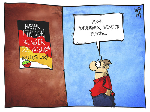 Cartoon: Italiens Europawahlkampf (medium) by Kostas Koufogiorgos tagged karikatur,koufogiorgos,illustration,cartoon,italien,deutschland,europa,europawahl,populismus,wahlkampf,politik,karikatur,koufogiorgos,illustration,cartoon,italien,deutschland,europa,europawahl,populismus,wahlkampf,politik