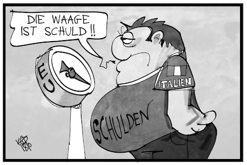 Cartoon: Italiens Haushalt (medium) by Kostas Koufogiorgos tagged karikatur,koufogiorgos,illustration,cartoon,italien,haushalt,schulden,waage,übergewicht,bauch,eu,europa,geld,wirtschaft,karikatur,koufogiorgos,illustration,cartoon,italien,haushalt,schulden,waage,übergewicht,bauch,eu,europa,geld,wirtschaft