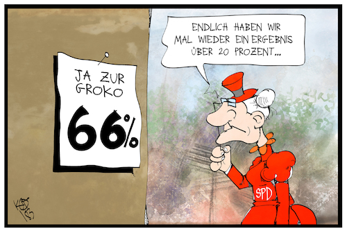 Cartoon: Ja zur Groko (medium) by Kostas Koufogiorgos tagged karikatur,koufogiorgos,illustration,cartoon,groko,abstimmung,votum,spd,mitgliederentscheid,tante,sozialdemokratie,ergebnis,prozent,karikatur,koufogiorgos,illustration,cartoon,groko,abstimmung,votum,spd,mitgliederentscheid,tante,sozialdemokratie,ergebnis,prozent