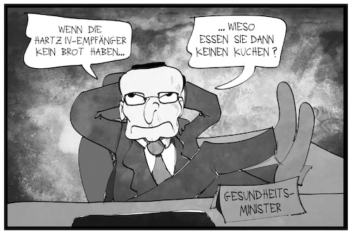 Cartoon: Jens Spahn (medium) by Kostas Koufogiorgos tagged karikatur,koufogiorgos,illustration,cartoon,spahn,hartz,iv,armut,marie,antoinette,zitat,brot,kuchen,politik,gesellschaft,sozialleistung,karikatur,koufogiorgos,illustration,cartoon,spahn,hartz,iv,armut,marie,antoinette,zitat,brot,kuchen,politik,gesellschaft,sozialleistung