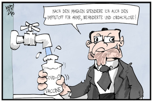 Cartoon: Jens Spahn (medium) by Kostas Koufogiorgos tagged karikatur,koufogiorgos,illustration,cartoon,spahn,wasserhahn,vakzin,covid,19,corona,virus,masken,karikatur,koufogiorgos,illustration,cartoon,spahn,wasserhahn,vakzin,covid,19,corona,virus,masken