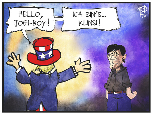 Cartoon: Jogi und Klinsi (medium) by Kostas Koufogiorgos tagged karikatur,koufogiorgos,cartoon,illustration,jogi,klinsi,löw,klinsmann,usa,deutschland,fussball,trainer,coach,uncle,sam,weltmeisterschaft,sport,wm,karikatur,koufogiorgos,cartoon,illustration,jogi,klinsi,löw,klinsmann,usa,deutschland,fussball,trainer,coach,uncle,sam,weltmeisterschaft,sport,wm