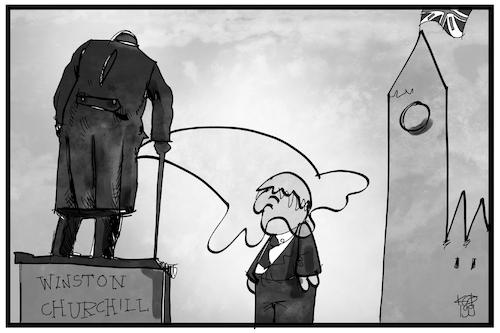 Cartoon: Johnson und Churchill (medium) by Kostas Koufogiorgos tagged karikatur,koufogiorgos,illustration,cartoon,johnson,churchill,uk,premier,grossbritannien,statue,denkmal,historisch,karikatur,koufogiorgos,illustration,cartoon,johnson,churchill,uk,premier,grossbritannien,statue,denkmal,historisch