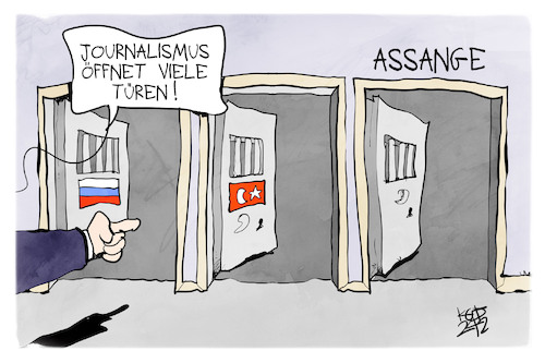 Cartoon: Julian Assange (medium) by Kostas Koufogiorgos tagged karikatur,koufogiorgos,journalismus,tür,zelle,haft,gefängnis,karikatur,koufogiorgos,journalismus,tür,zelle,haft,gefängnis