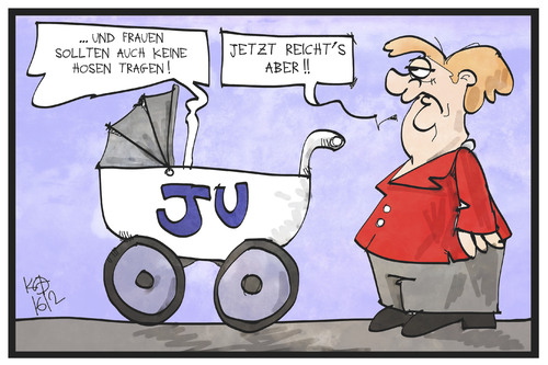 Cartoon: Junge Union (medium) by Kostas Koufogiorgos tagged karikatur,koufogiorgos,illustration,cartoon,junge,union,cdu,merkel,kind,kinderwagen,konservativ,jung,alt,frauenbild,politik,parteitag,karikatur,koufogiorgos,illustration,cartoon,junge,union,cdu,merkel,kind,kinderwagen,konservativ,jung,alt,frauenbild,politik,parteitag