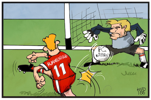 Cartoon: Kahn übernimmt (medium) by Kostas Koufogiorgos tagged karikatur,koufogiorgos,illustration,cartoon,bayern,fussball,kahn,rummenigge,tor,torwart,vorstandsvorsitz,karikatur,koufogiorgos,illustration,cartoon,bayern,fussball,kahn,rummenigge,tor,torwart,vorstandsvorsitz